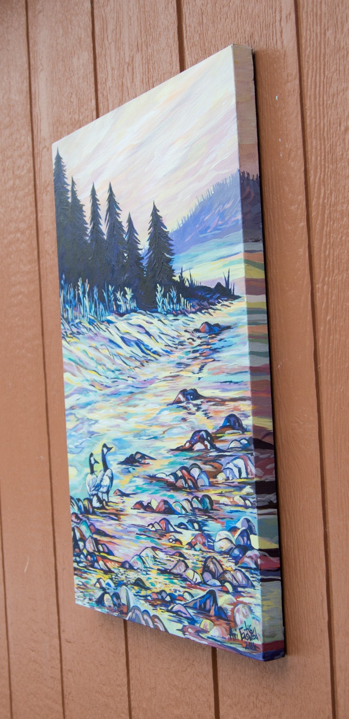 "Geese on the Blackfoot River" limited edition canvas