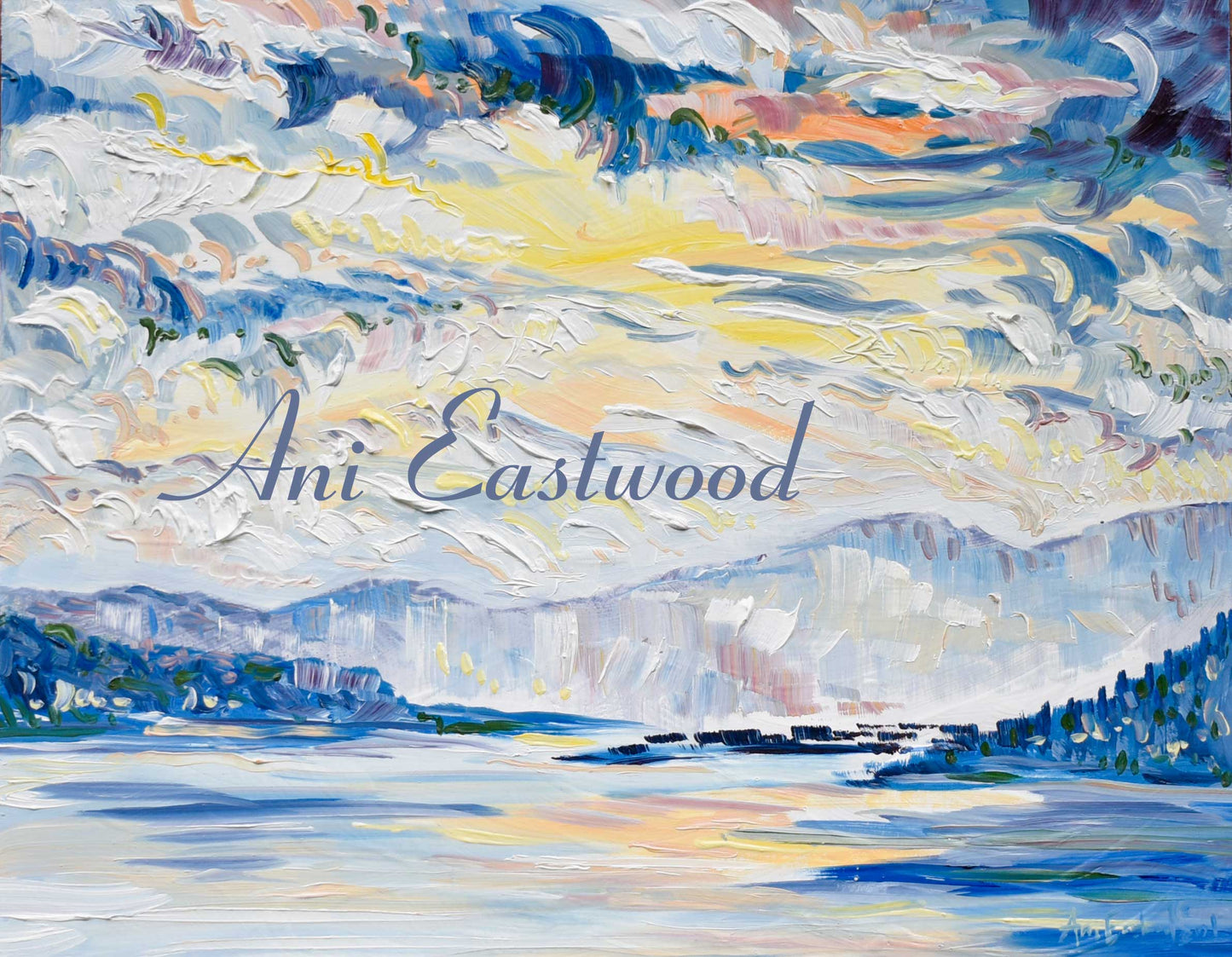 "Morning on Flathead Lake, Montana" Original Oil on Birch Frame