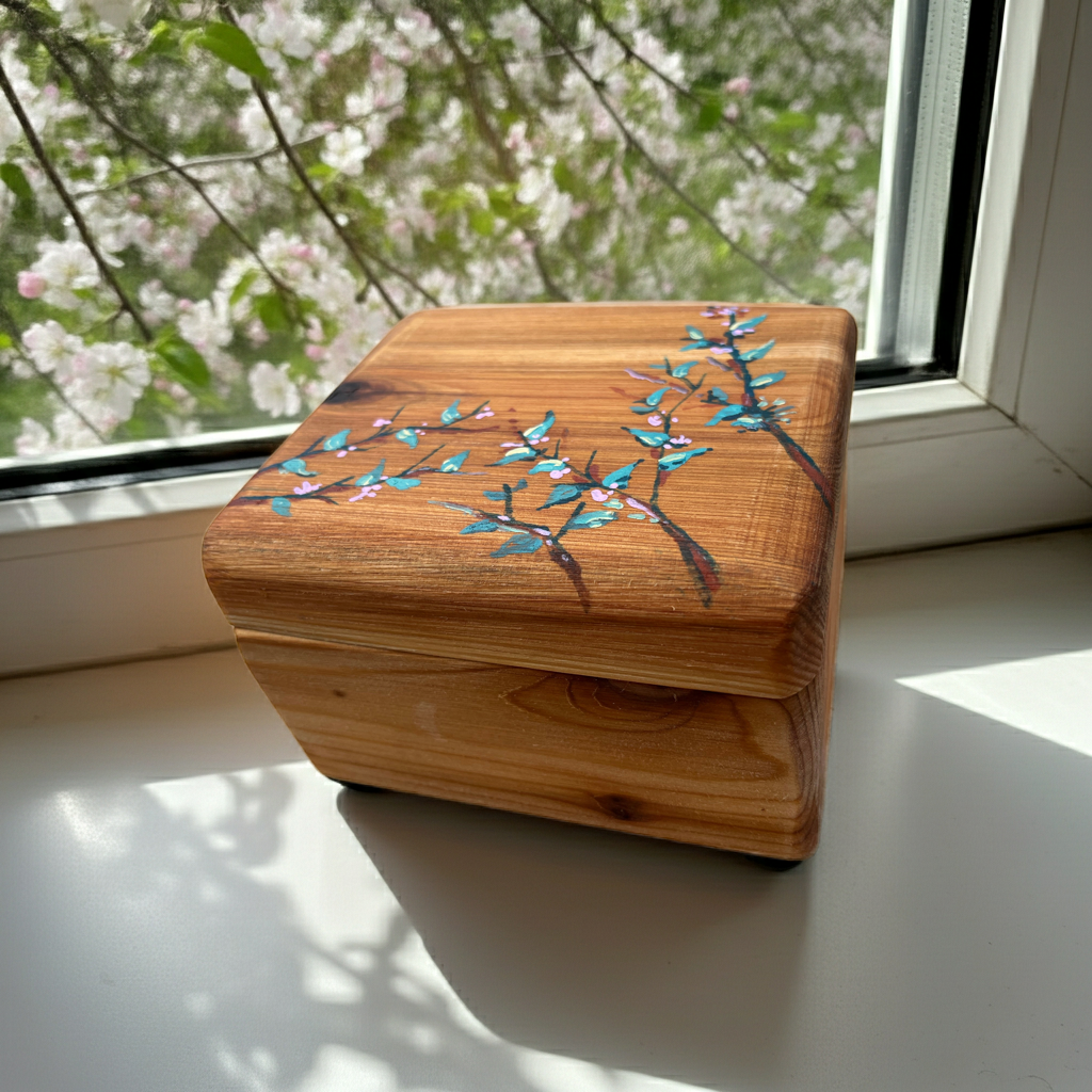 Handmade Cedar Jewelry Box, Spring Branches, Ani Eastwood