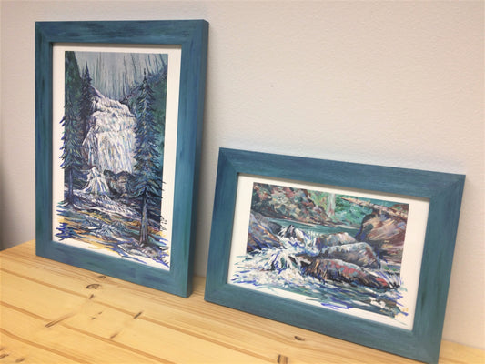 Set of 2 Handpainted Giclees in Handpainted green frames.