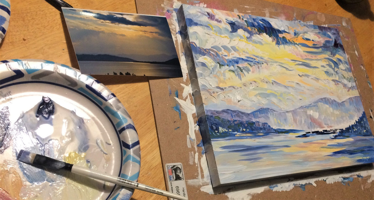 "Morning on Flathead Lake, Montana" Original Oil on Birch Frame