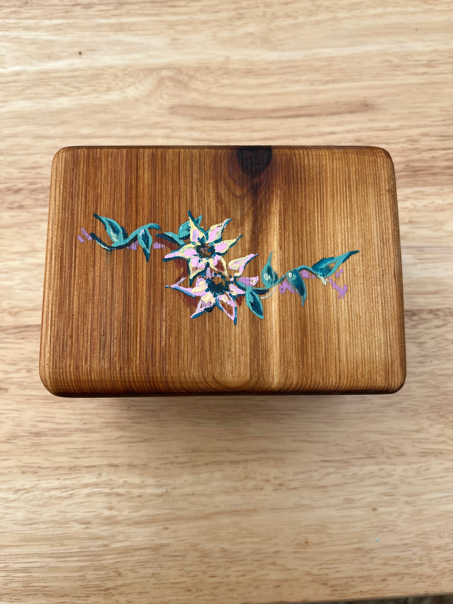 Handmade Cedar Jewelry Box flowers, Ani Eastwood