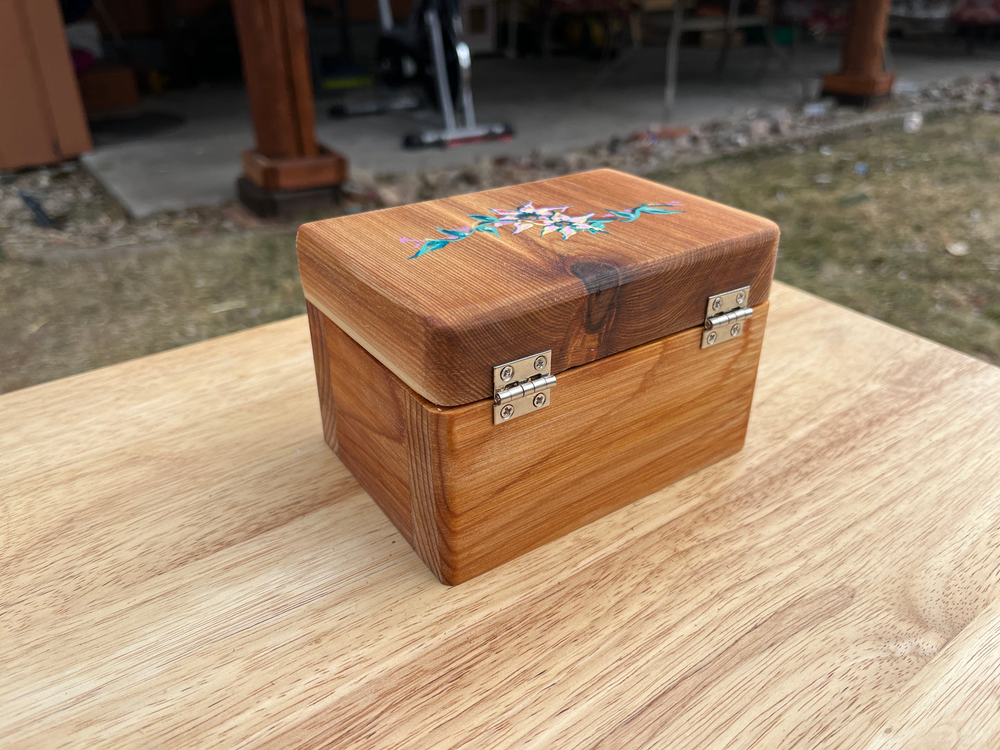 Handmade Cedar Jewelry Box flowers, Ani Eastwood