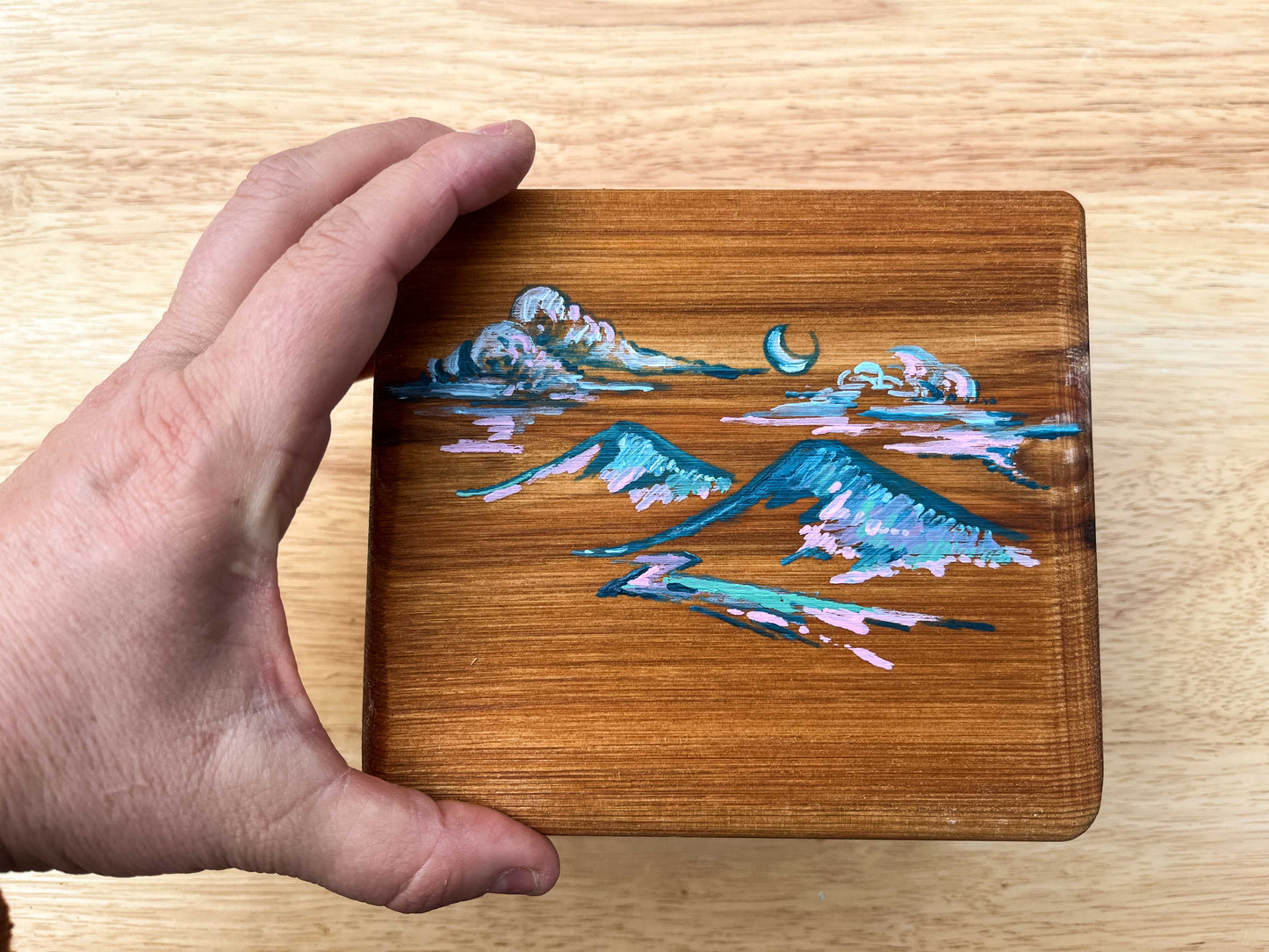 Handmade Cedar Jewelry Box, Mountain Night Sky, Ani Eastwood