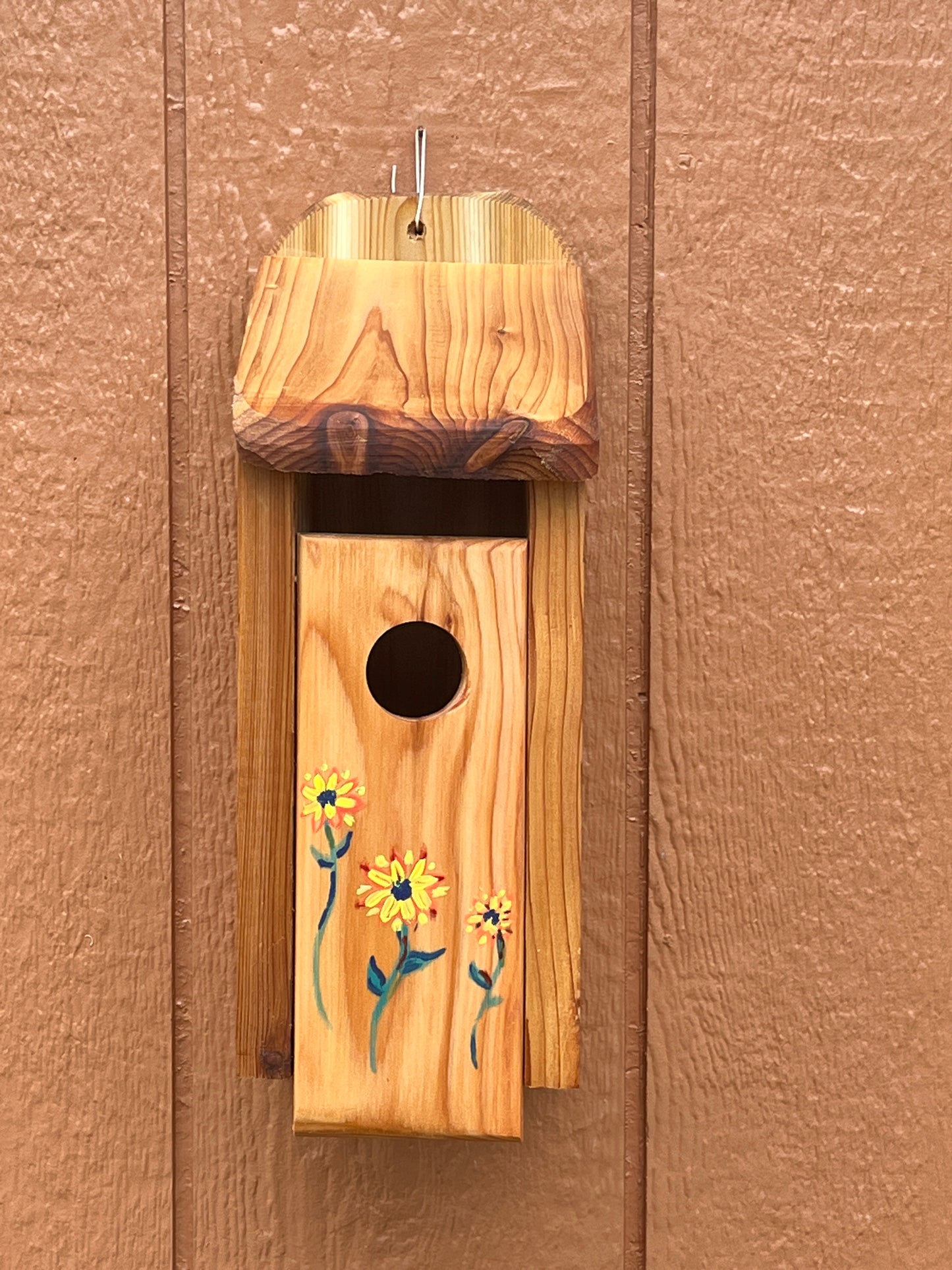 Handmade Cedar Bluebird Box, Flowers Design, Ani Eastwood