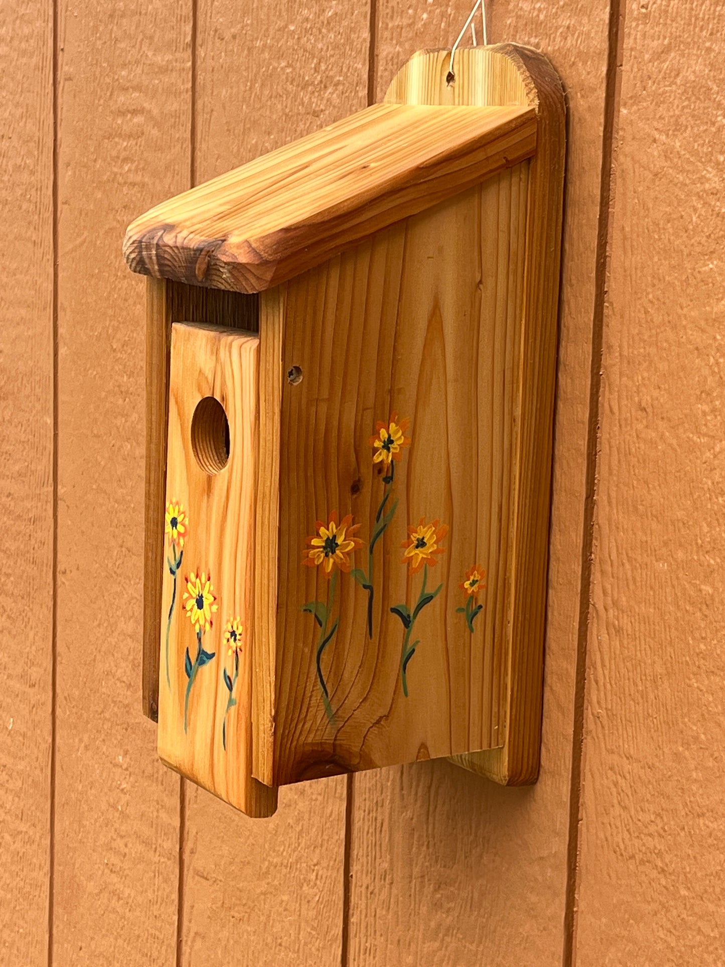 Handmade Cedar Bluebird Box, Flowers Design, Ani Eastwood