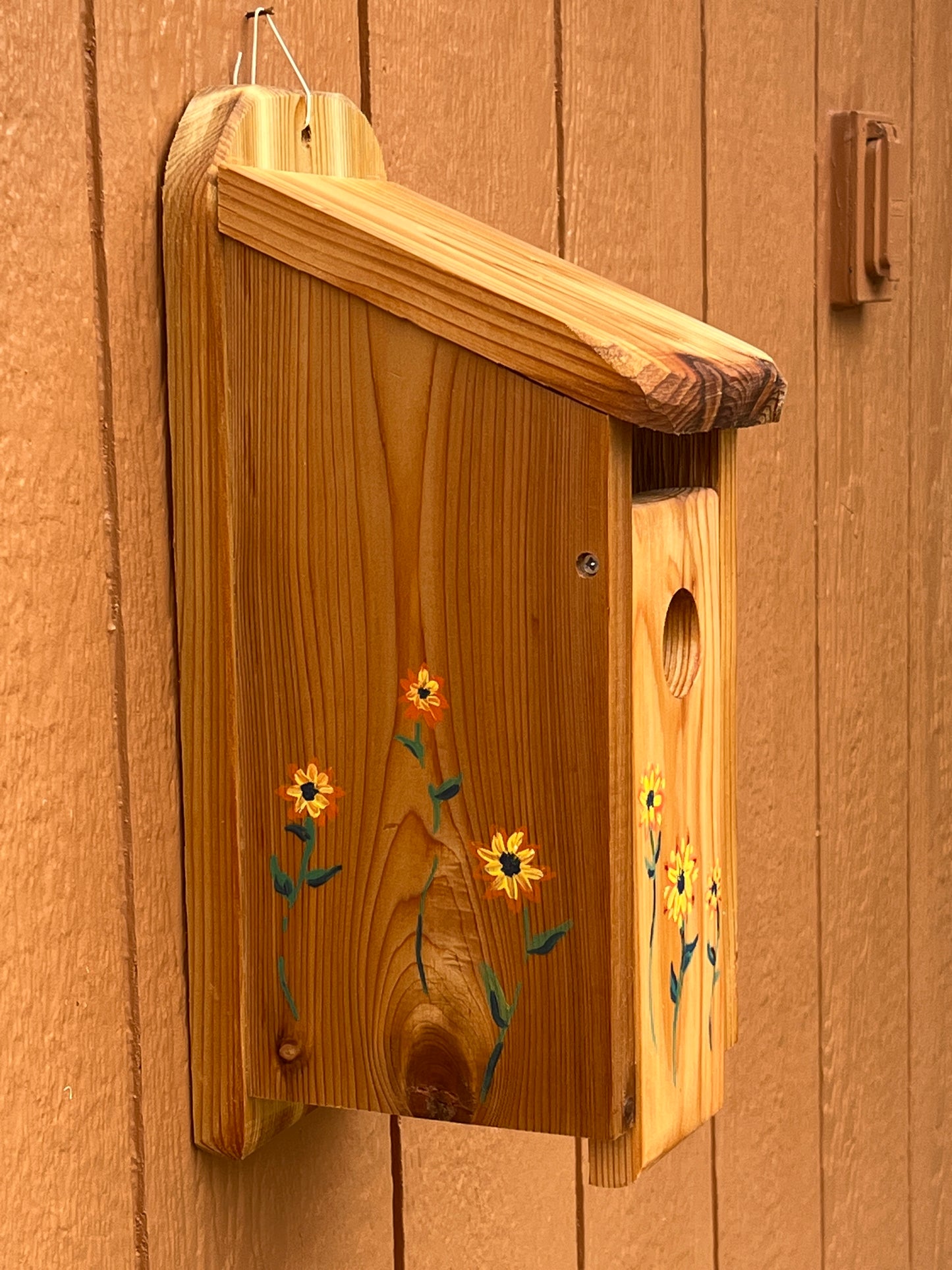 Handmade Cedar Bluebird Box, Flowers Design, Ani Eastwood