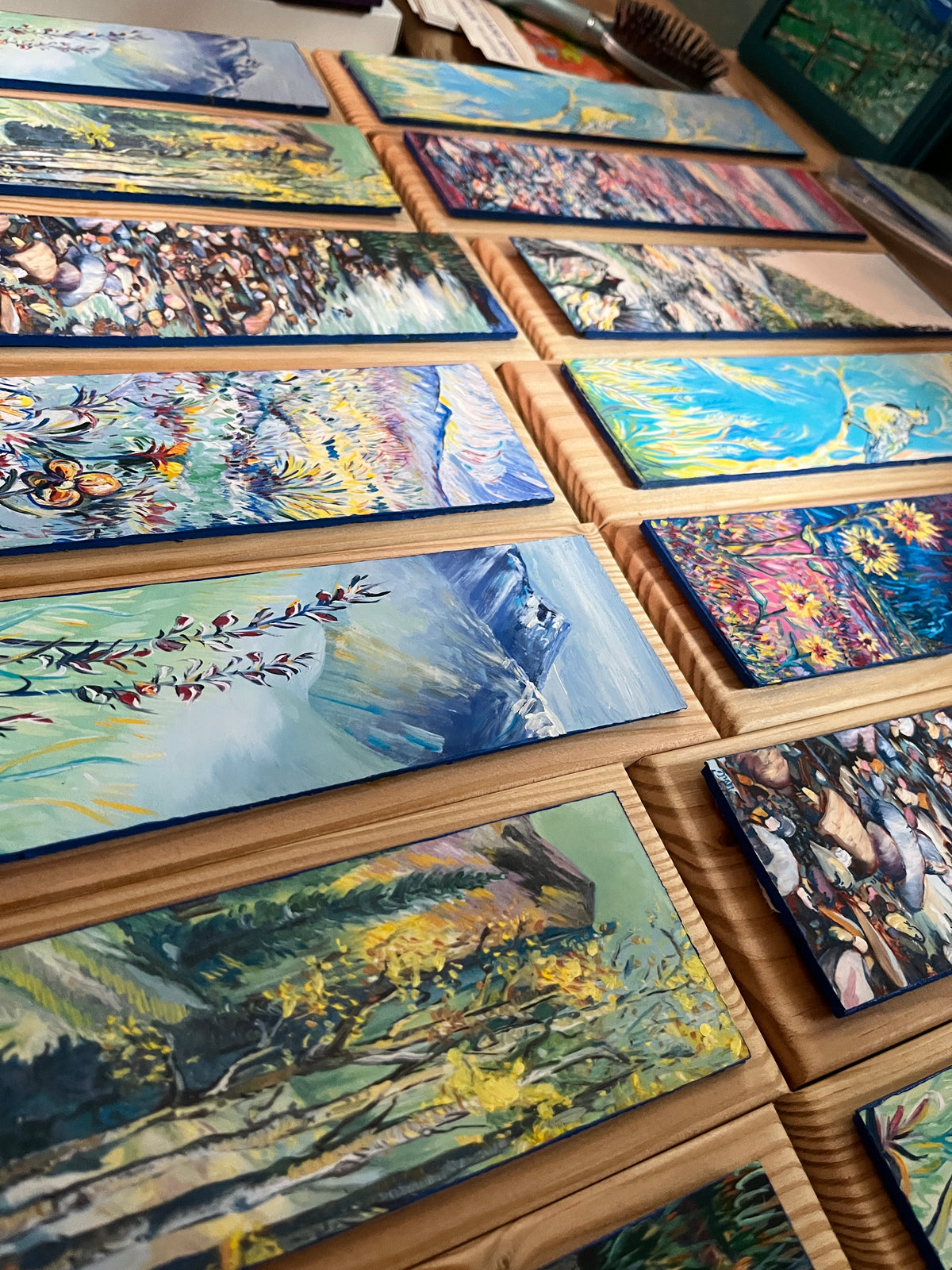 Special Small Handpainted Paper Giclees Mounted on Pine