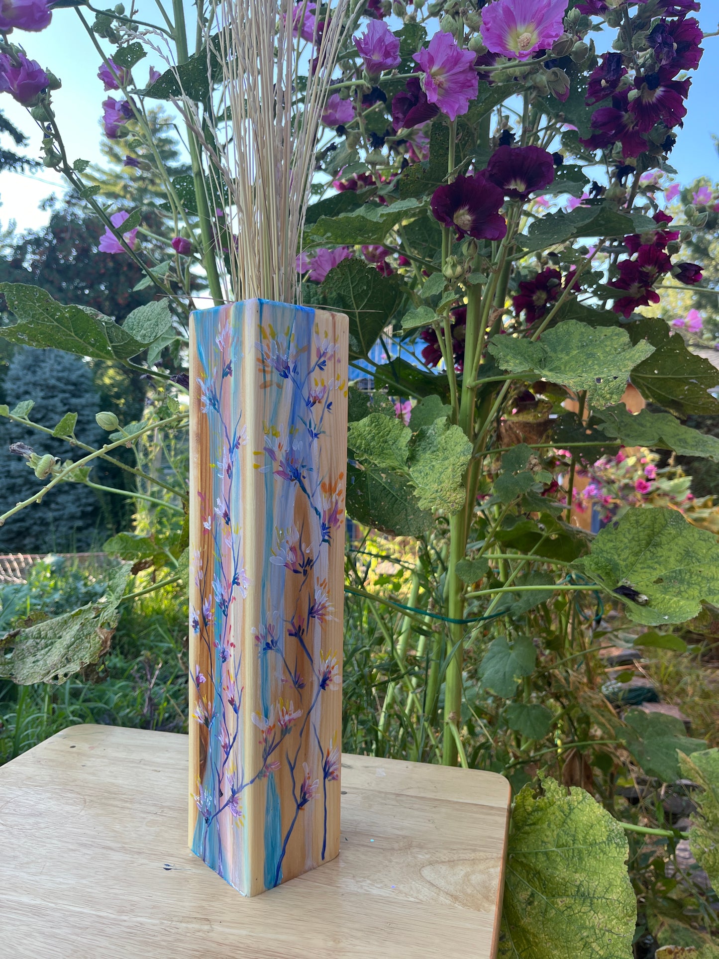 Vases for Dried Arrangements Painted Greens and Pinks Blossoms, Ani Eastwood