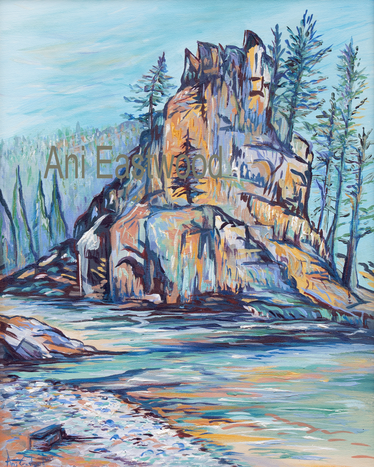 "Cliffs on the Blackfoot River" Original framed in Redwood, Ani Eastwood